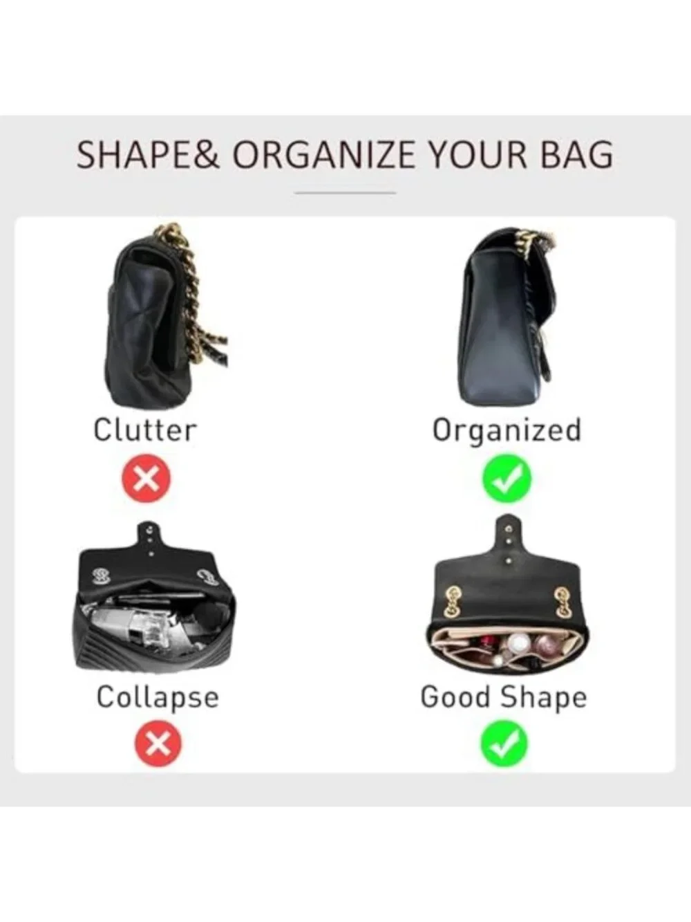 Beige Felt Mini Purse Organizer with Zipper - Ideal for Handbags & Shoulder Bags